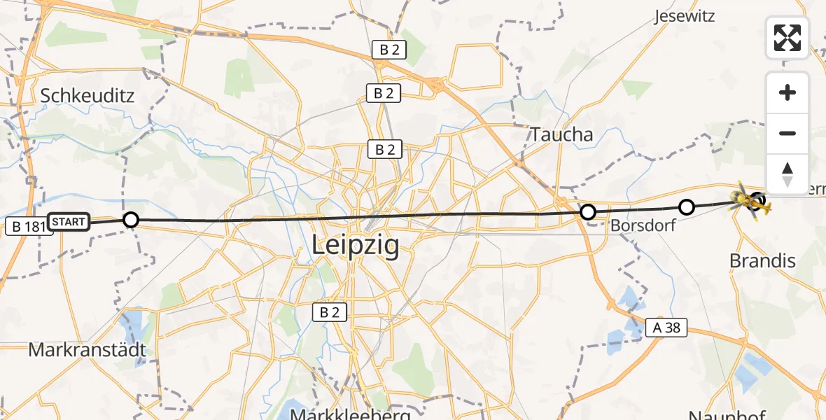 Flugroute Rettungshubschrauber Schkeuditz - Machern, 24 Juli 2026, 07:19