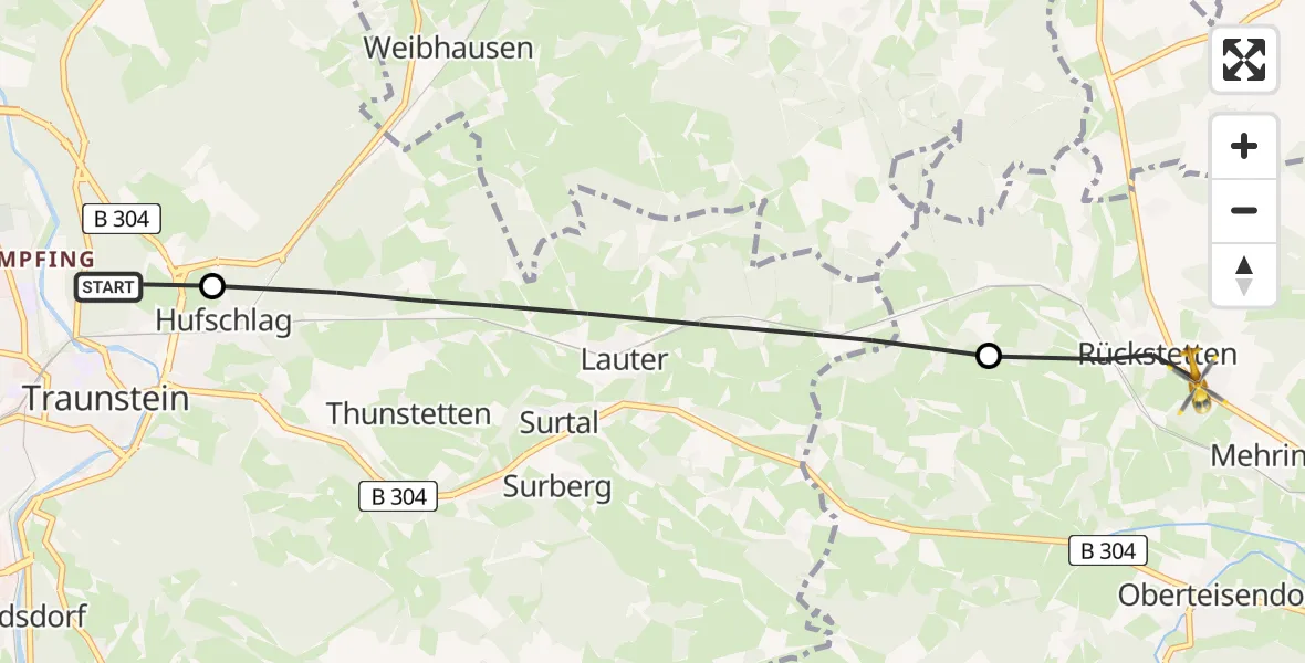 Flugroute Rettungshubschrauber Traunstein - Teisendorf, 24 Juli 2026, 07:20