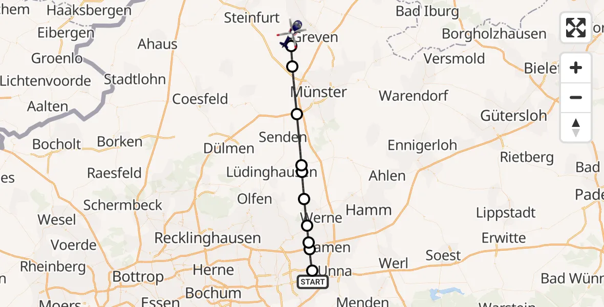 Flugroute Polizeihubschrauber Dortmund Flughafen - Nordwalde, 24 Juli 2026, 07:20
