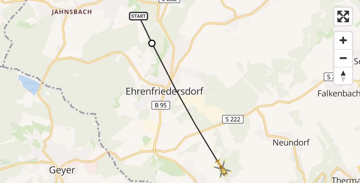 Flugroute Rettungshubschrauber Thum - Thermalbad Wiesenbad, 24 Juli 2026, 07:21