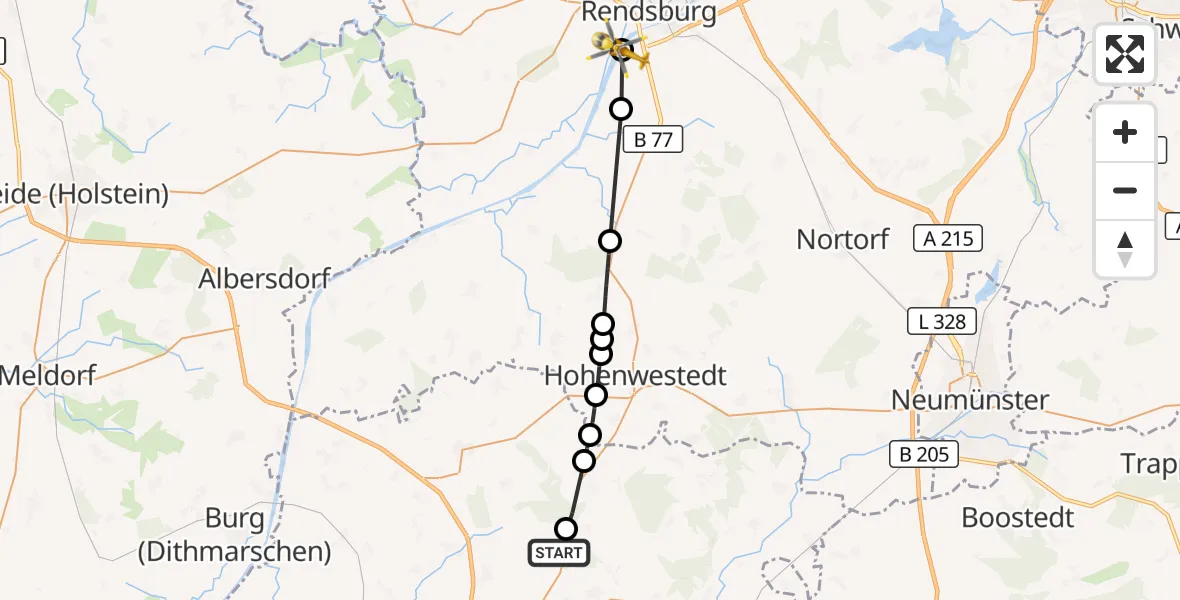 Flugroute Rettungshubschrauber Itzehoe Hungriger Wolf Flugplatz - Westerrönfeld, 24 Juli 2026, 07:26