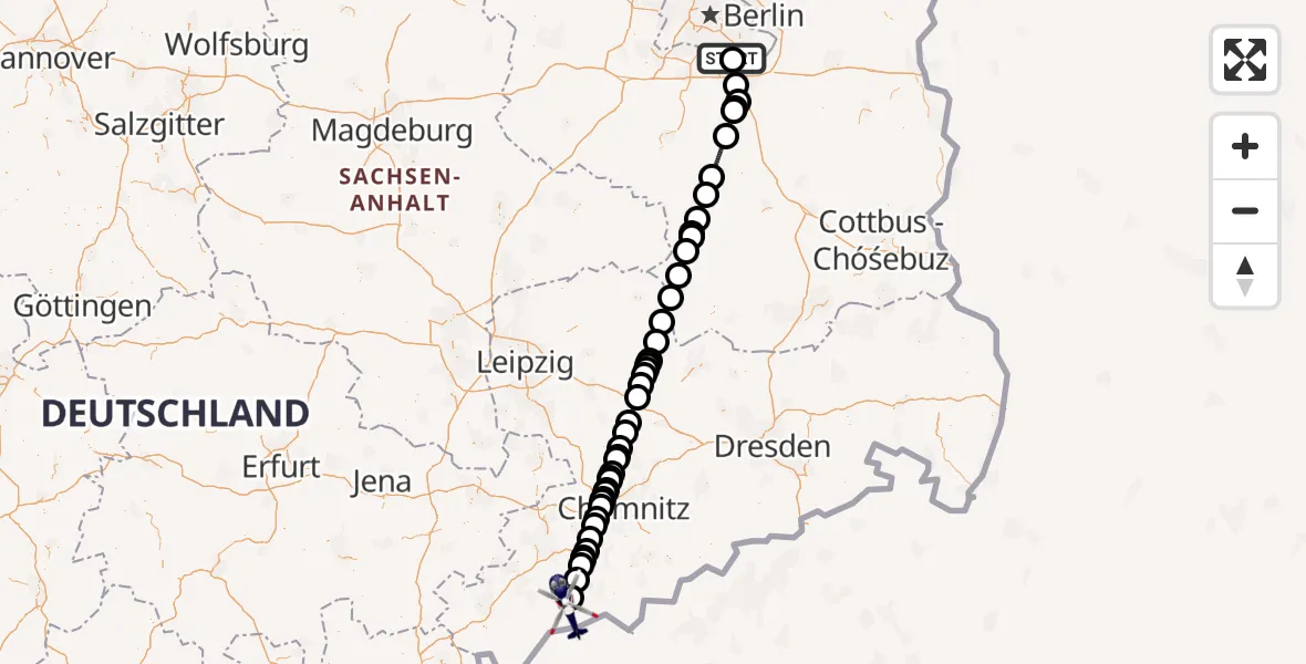 Flugroute Polizeihubschrauber Schönefeld - Eibenstock, 24 Juli 2026, 07:30