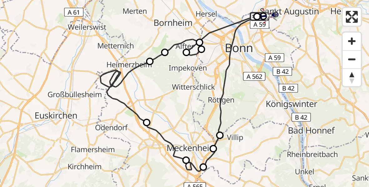 Flugroute Polizeihubschrauber Sankt Augustin - Sankt Augustin, 24 Juli 2026, 07:32