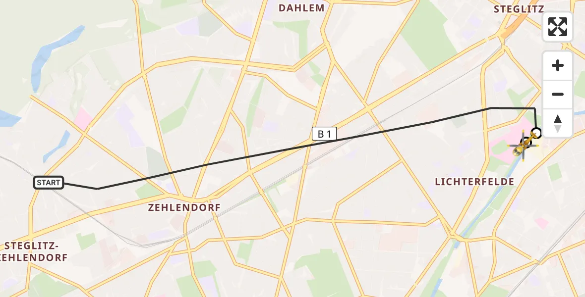Flugroute Rettungshubschrauber Berlin - Charité Clinic Benjamin Franklin Campus, 24 Juli 2026, 07:41