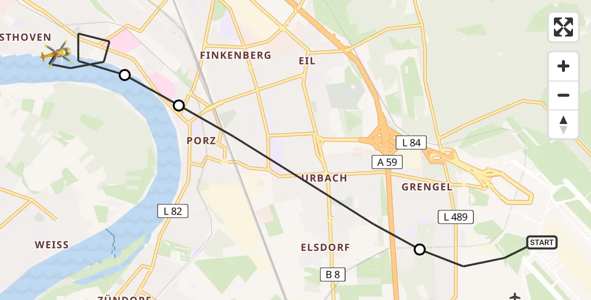 Flugroute Rettungshubschrauber Köln Bonn Flughafen - Köln, 24 Juli 2026, 07:49