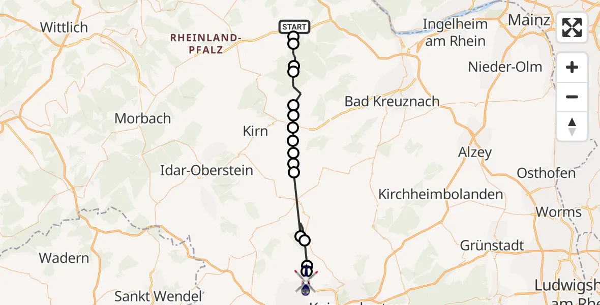 Flugroute Polizeihubschrauber Mutterschied - Erzenhausen, 24 Juli 2026, 07:54