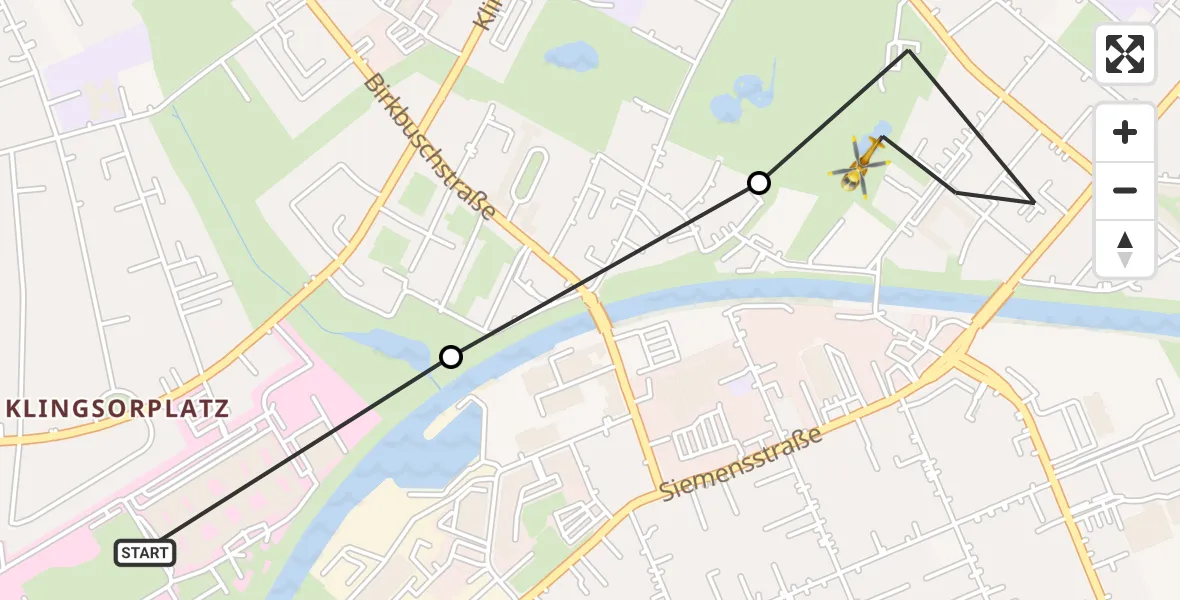 Flugroute Rettungshubschrauber Charité Clinic Benjamin Franklin Campus - Berlin, 24 Juli 2026, 07:56