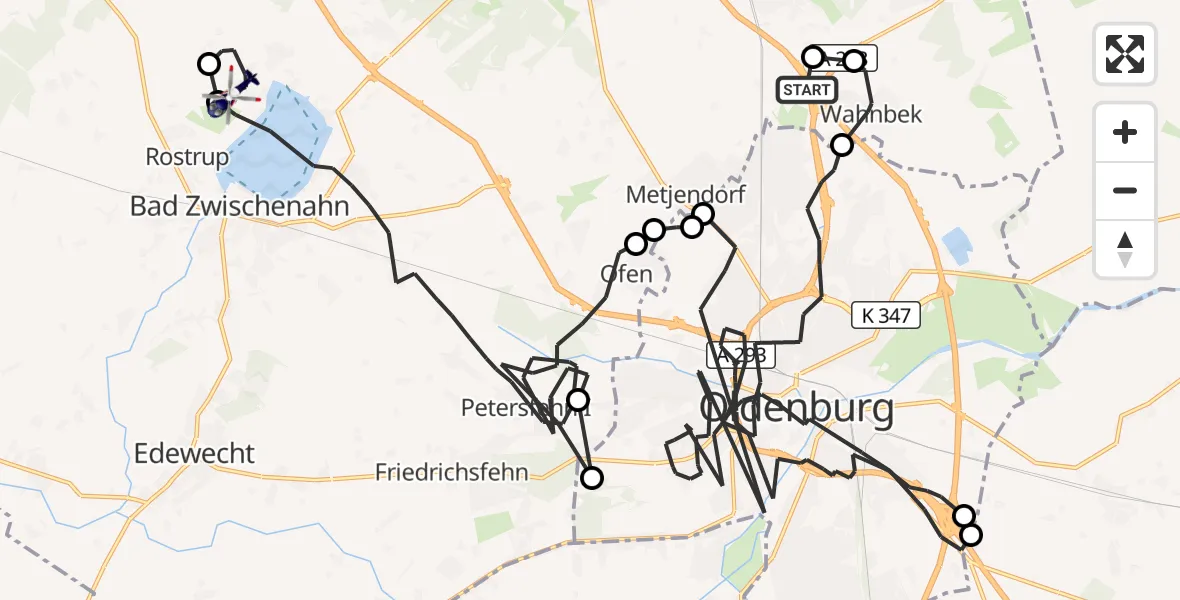 Flugroute Polizeihubschrauber Rastede - Bad Zwischenahn, 24 Juli 2026, 08:01