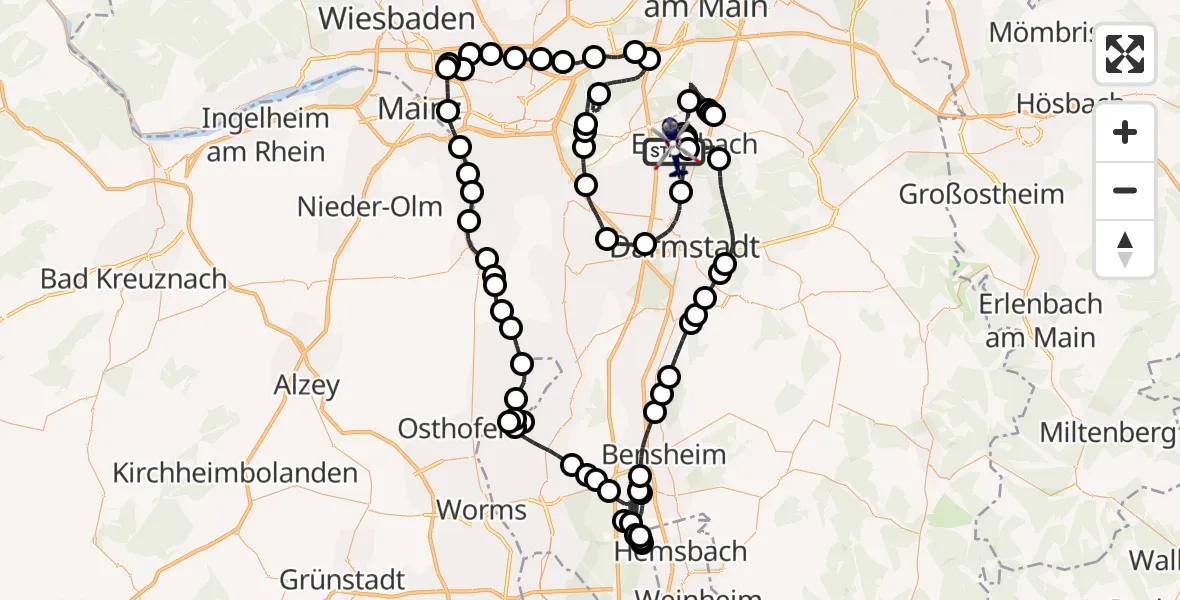 Flugroute Polizeihubschrauber Flughafen Frankfurt-Egelsbach - Flughafen Frankfurt-Egelsbach, 24 Juli 2026, 08:03
