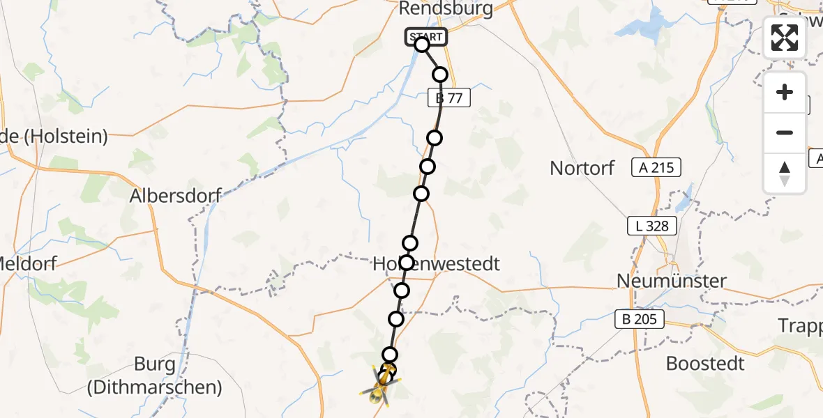 Flugroute Rettungshubschrauber Westerrönfeld - Itzehoe Hungriger Wolf Flugplatz, 24 Juli 2026, 08:06