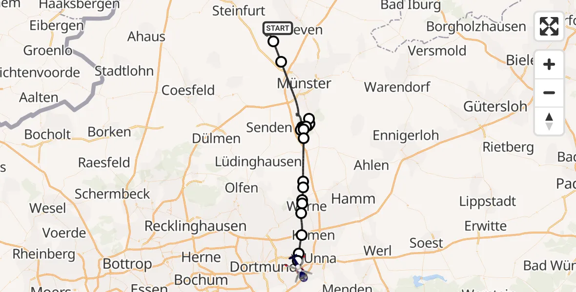 Flugroute Polizeihubschrauber Nordwalde - Dortmund Flughafen, 24 Juli 2026, 08:12
