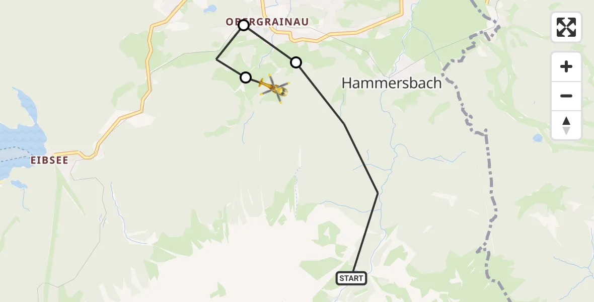Flugroute Rettungshubschrauber Grainau - Brandweg Hubschrauberlandeplatz, 24 Juli 2026, 08:16