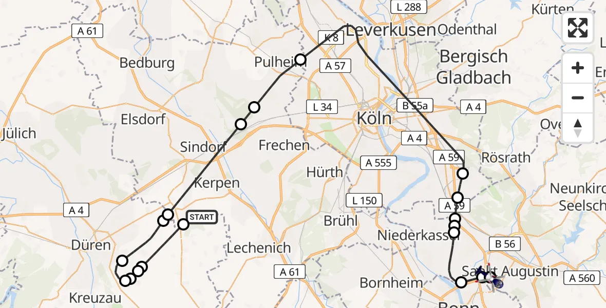 Flugroute Polizeihubschrauber Militärflugplatz Nörvenich - Sankt Augustin, 24 Juli 2026, 08:17