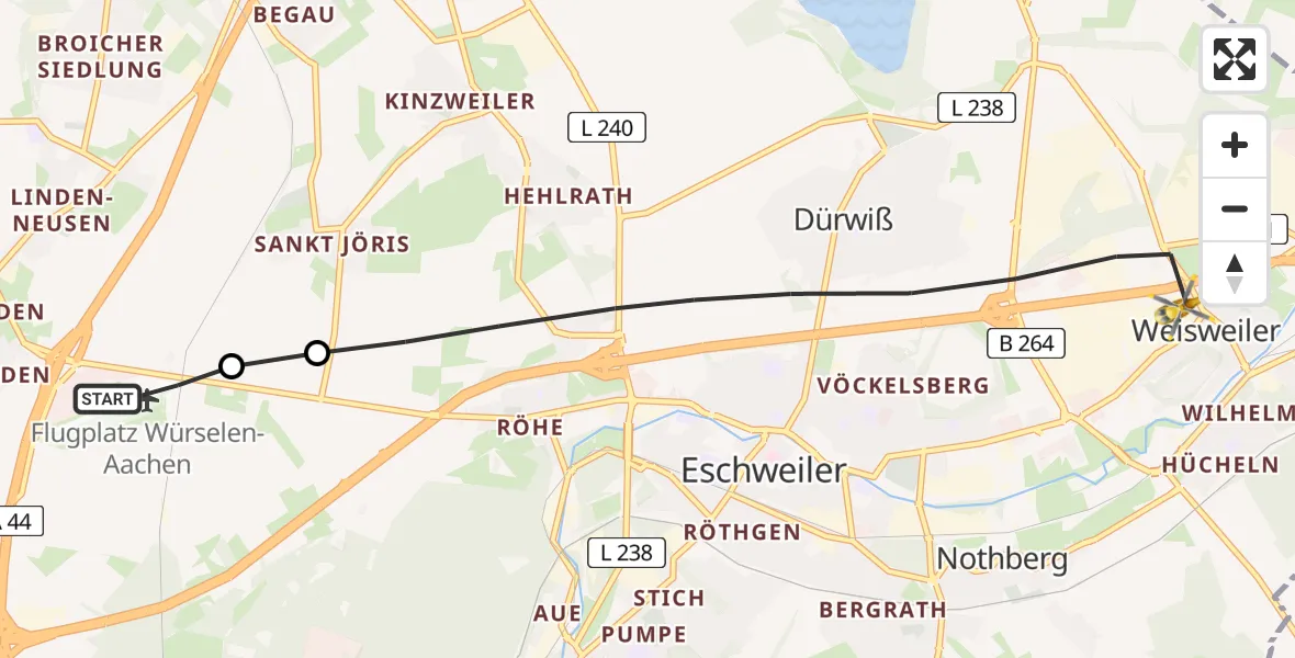 Flugroute Rettungshubschrauber Aachen-Merzbrück Flughafen - Eschweiler, 24 Juli 2026, 08:18