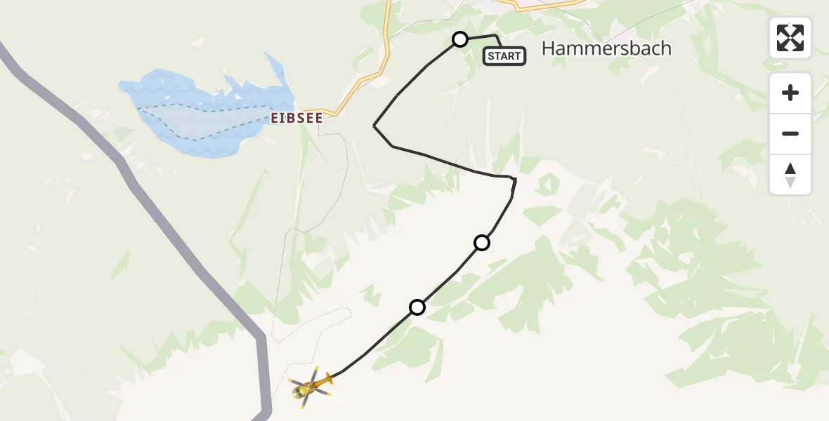 Flugroute Rettungshubschrauber Brandweg Hubschrauberlandeplatz - Grainau, 24 Juli 2026, 08:20