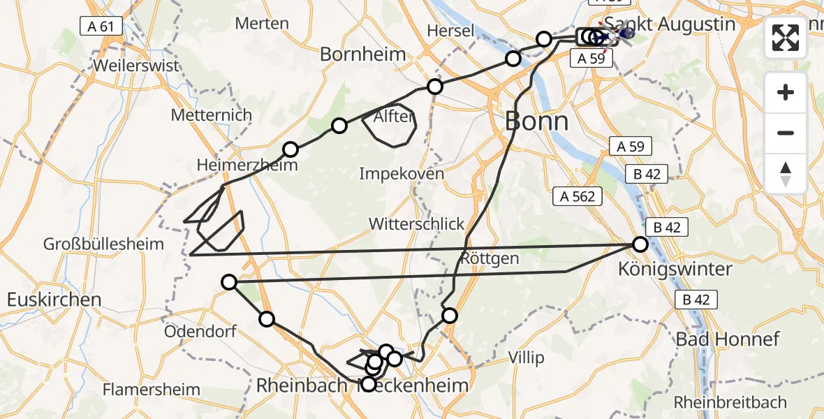Flugroute Polizeihubschrauber Sankt Augustin - Sankt Augustin, 24 Juli 2026, 08:21