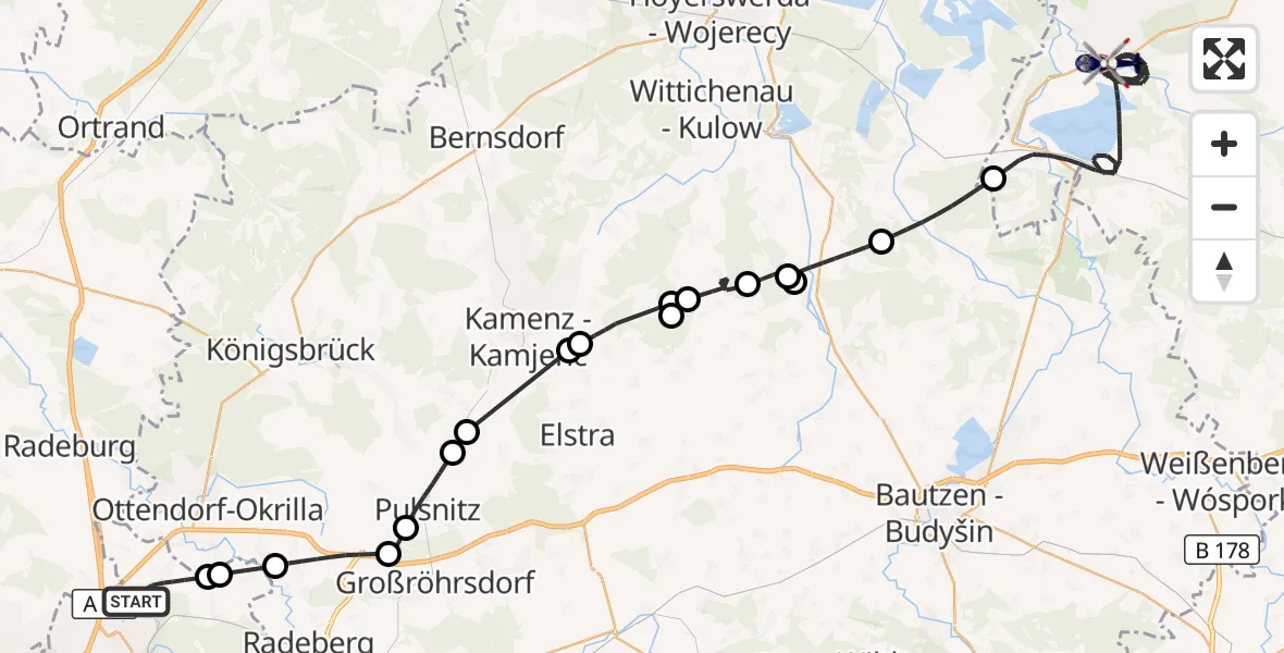Flugroute Polizeihubschrauber Dresden - Boxberg/O.L., 24 Juli 2026, 08:28
