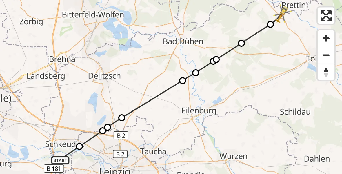 Flugroute Rettungshubschrauber Schkeuditz - Dommitzsch, 24 Juli 2026, 08:30