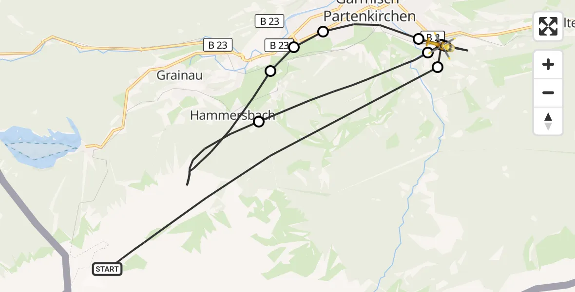 Flugroute Rettungshubschrauber Grainau - Garmisch-Partenkirchen, 24 Juli 2026, 08:33