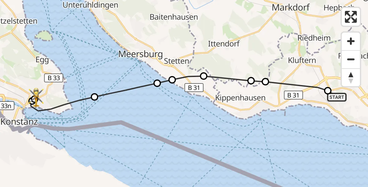 Flugroute Rettungshubschrauber Friedrichshafen Hospital - Konstanz Hospital, 24 Juli 2026, 08:38