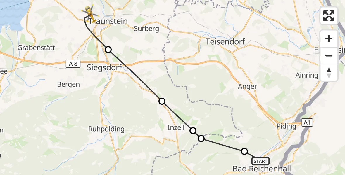 Flugroute Rettungshubschrauber Bad Reichenhall Hospital - Traunstein, 24 Juli 2026, 08:39