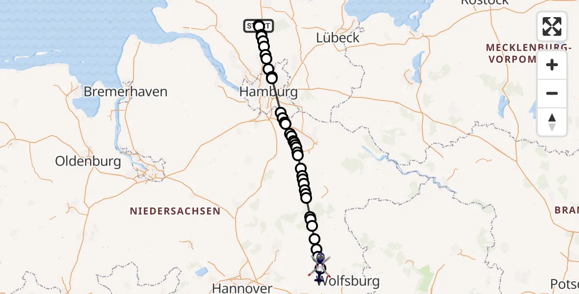 Flugroute Polizeihubschrauber Bad Bramstedt Hubschrauberlandeplatz - Gifhorn Bundespolizei Hubschrauberlandeplatz, 24 Juli 2026, 08:44