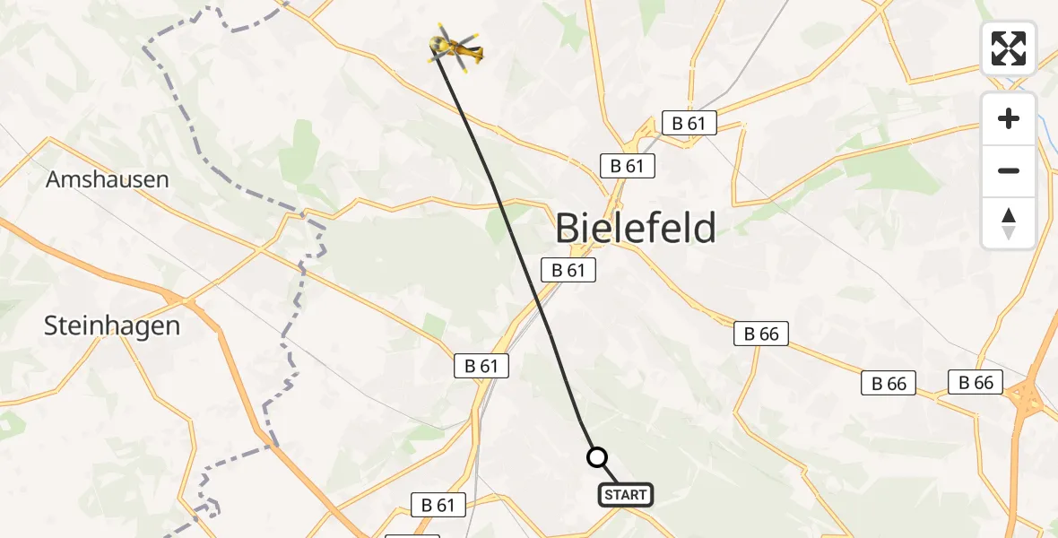 Flugroute Rettungshubschrauber Luftrettungszentrum Bielefeld - Bielefeld, 24 Juli 2026, 08:56