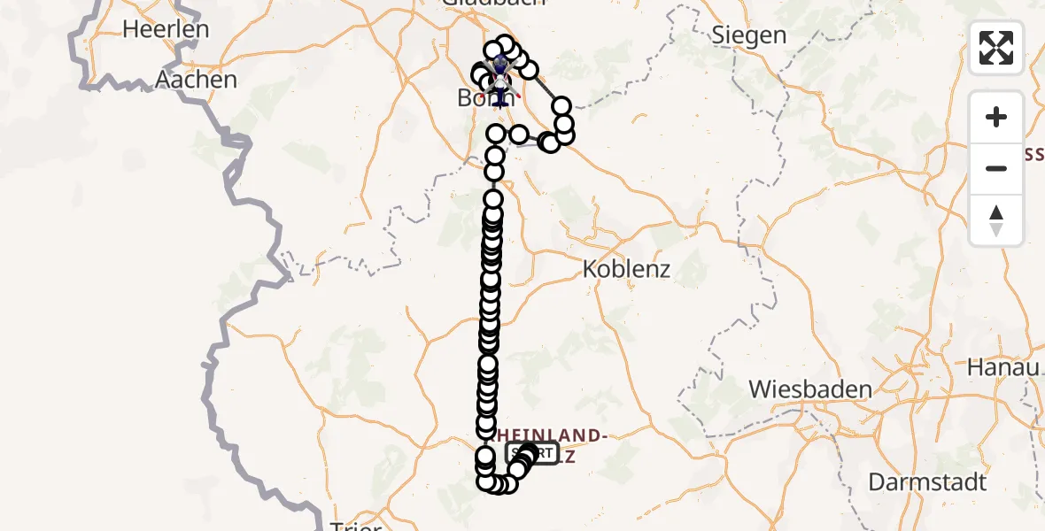 Flugroute Polizeihubschrauber Flughafen Frankfurt-Hahn - Sankt Augustin, 24 Juli 2026, 08:56