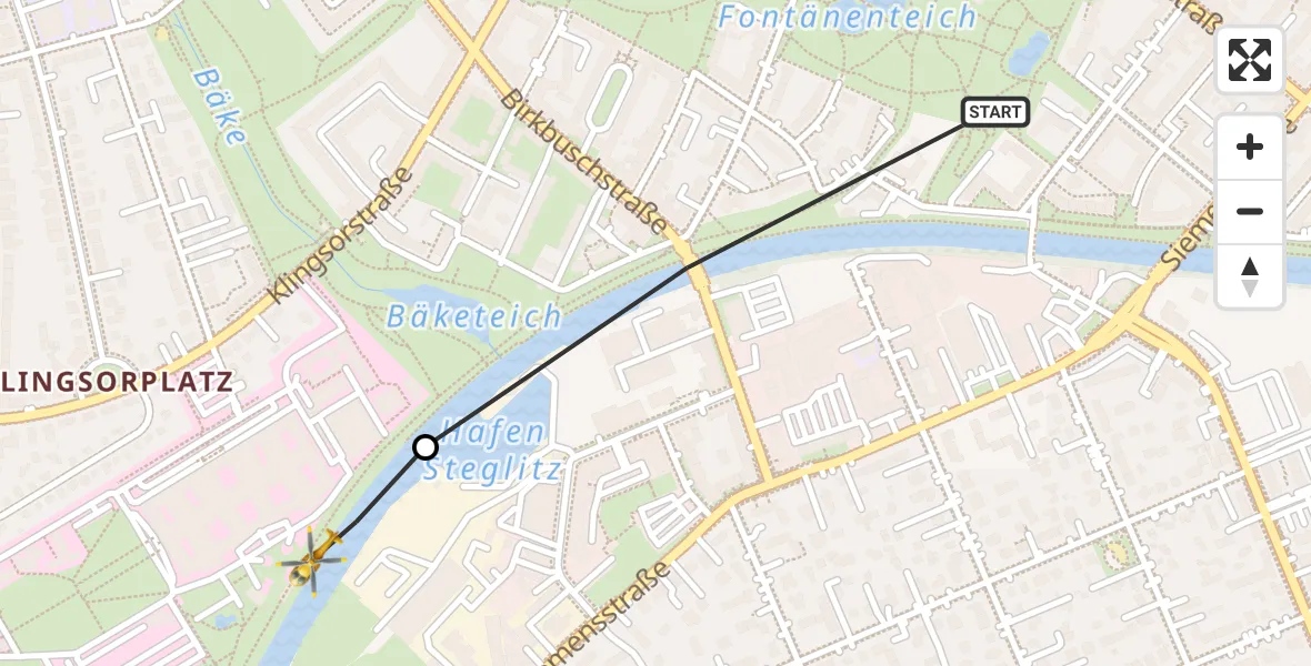 Flugroute Rettungshubschrauber Berlin - Charité Clinic Benjamin Franklin Campus, 24 Juli 2026, 08:56