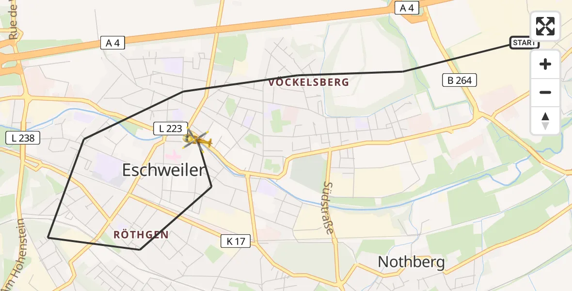 Flugroute Rettungshubschrauber Eschweiler - Eschweiler, 24 Juli 2026, 08:57