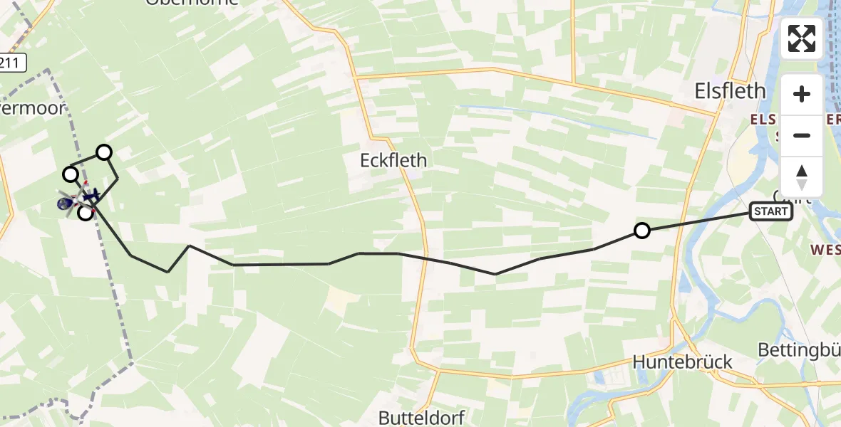 Flugroute Polizeihubschrauber Berne - Rastede, 24 Juli 2026, 08:58