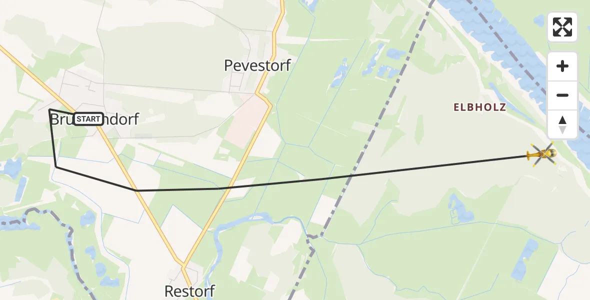 Flugroute Rettungshubschrauber Höhbeck - Gartow, 24 Juli 2026, 09:06
