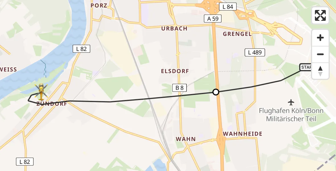 Flugroute Ambulanzhubschrauber Köln Bonn Flughafen - Köln, 24 Juli 2026, 09:11