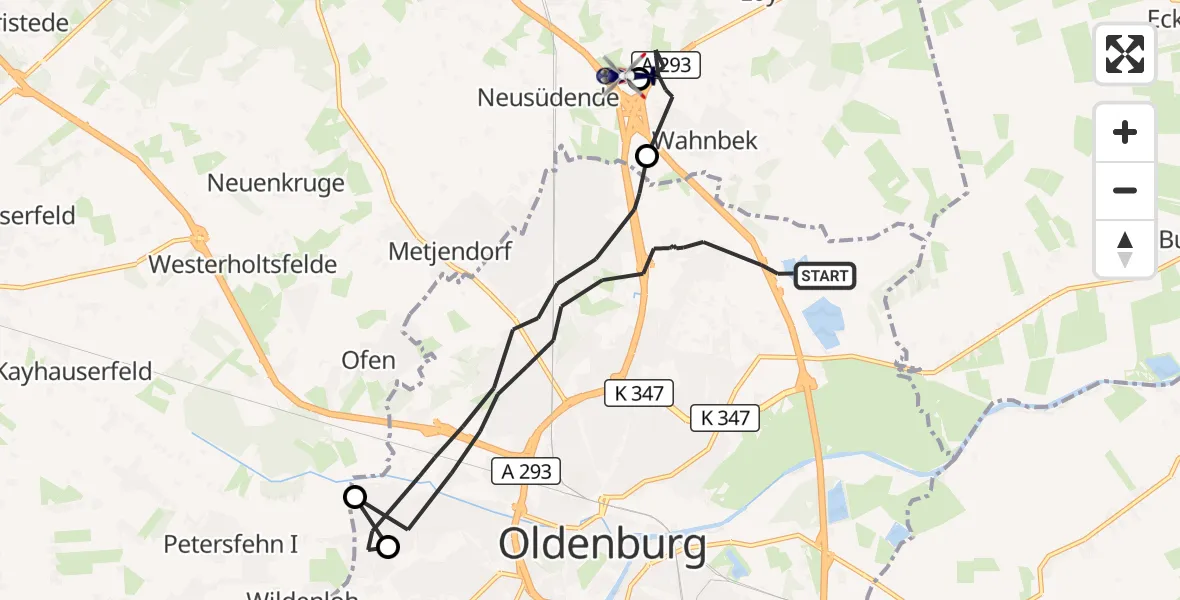 Flugroute Polizeihubschrauber Oldenburg (Oldb) - Oldenburg Police Hubschrauberlandeplatz, 24 Juli 2026, 09:14