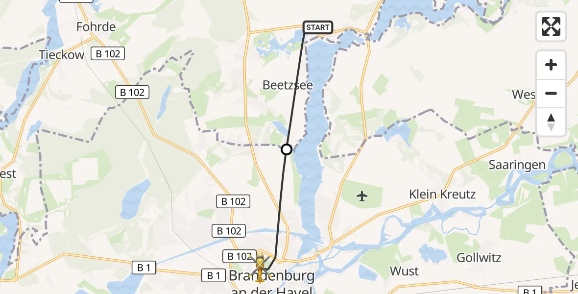 Flugroute Rettungshubschrauber Beetzsee - Brandenburg an der Havel, 24 Juli 2026, 09:15