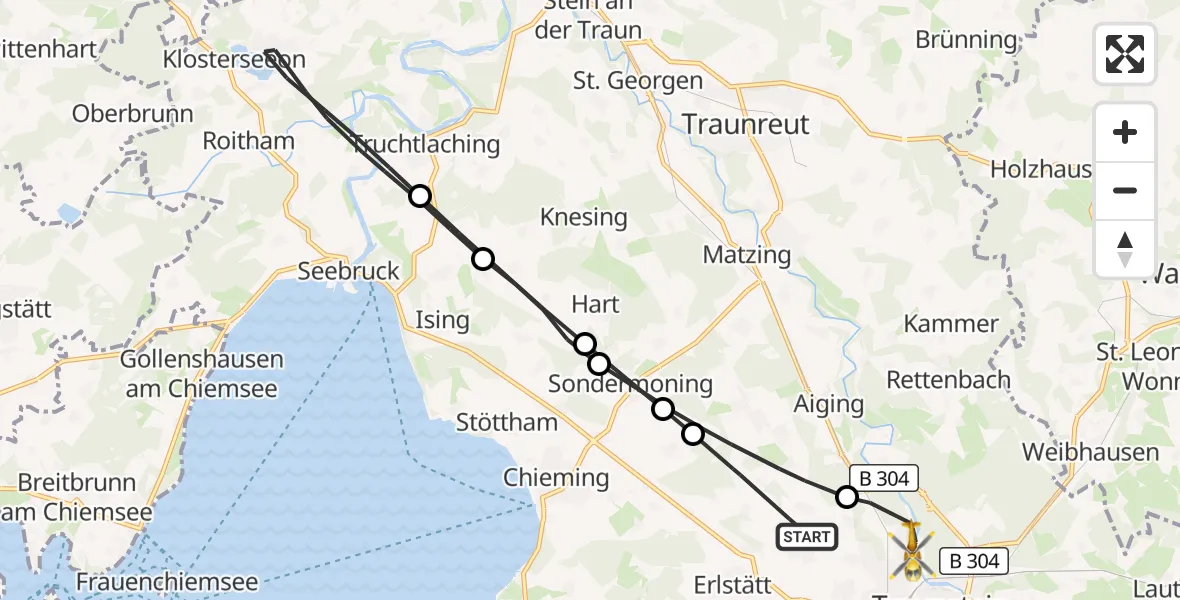 Flugroute Rettungshubschrauber Traunstein - Traunstein, 24 Juli 2026, 09:28