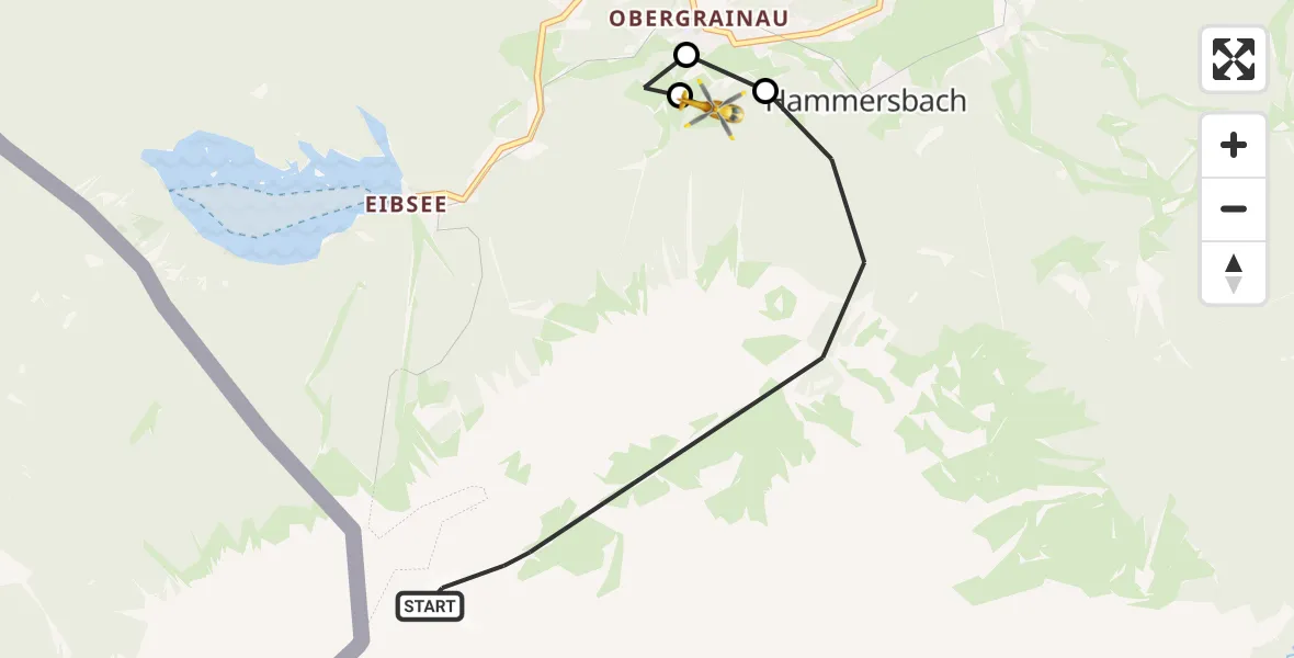 Flugroute Rettungshubschrauber Grainau - Brandweg Hubschrauberlandeplatz, 24 Juli 2026, 09:30