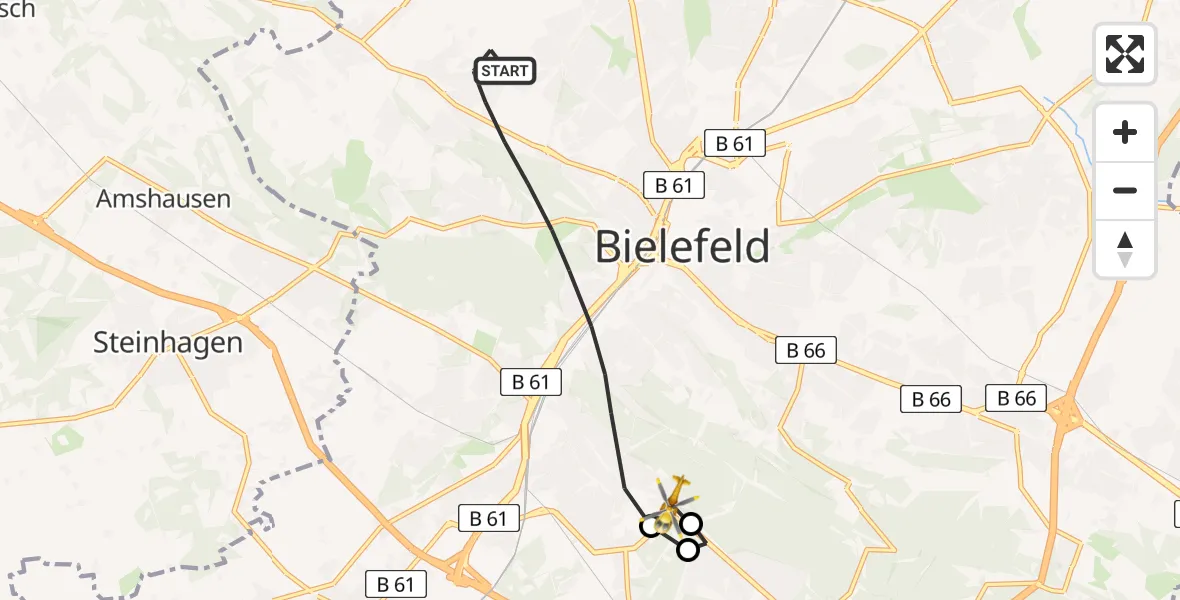 Flugroute Rettungshubschrauber Bielefeld - Luftrettungszentrum Bielefeld, 24 Juli 2026, 09:36