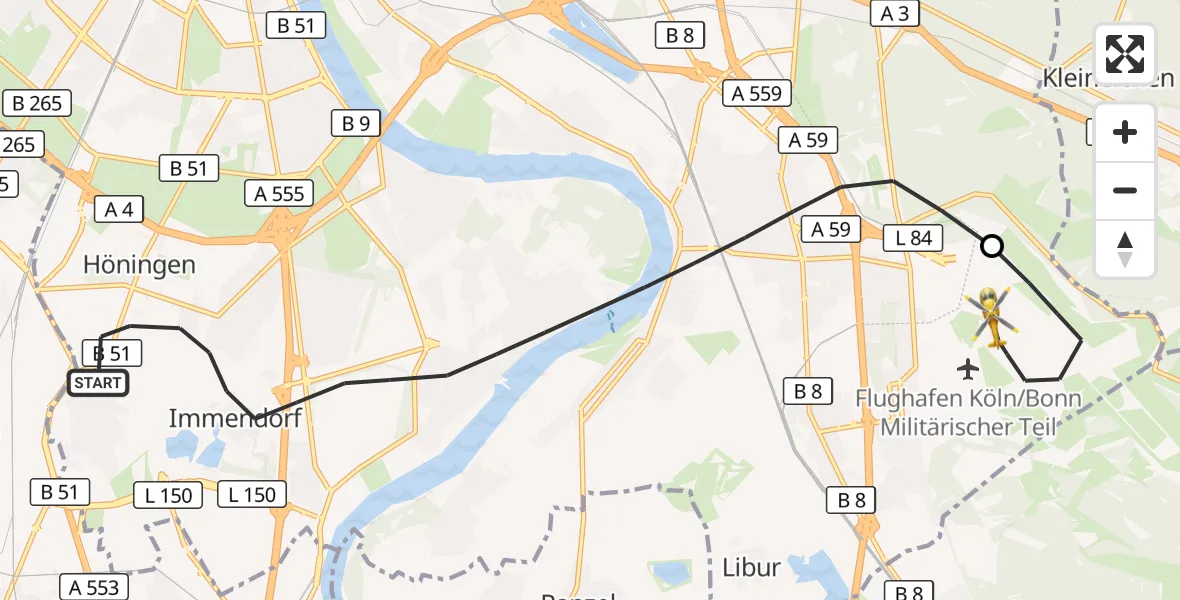 Flugroute Rettungshubschrauber Köln - Köln Bonn Flughafen, 24 Juli 2026, 09:42