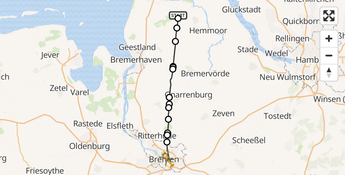 Flugroute Rettungshubschrauber Neuenkirchen - Bremen, 24 Juli 2026, 09:42
