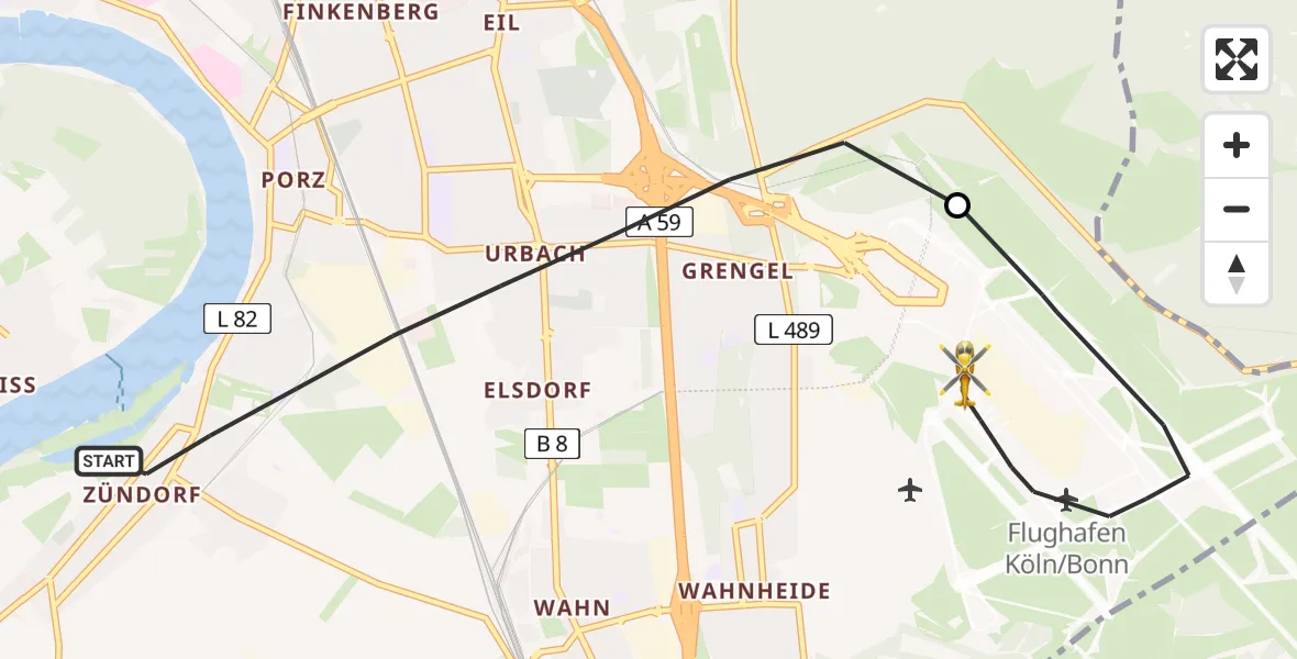 Flugroute Ambulanzhubschrauber Köln - Köln Bonn Flughafen, 24 Juli 2026, 09:46