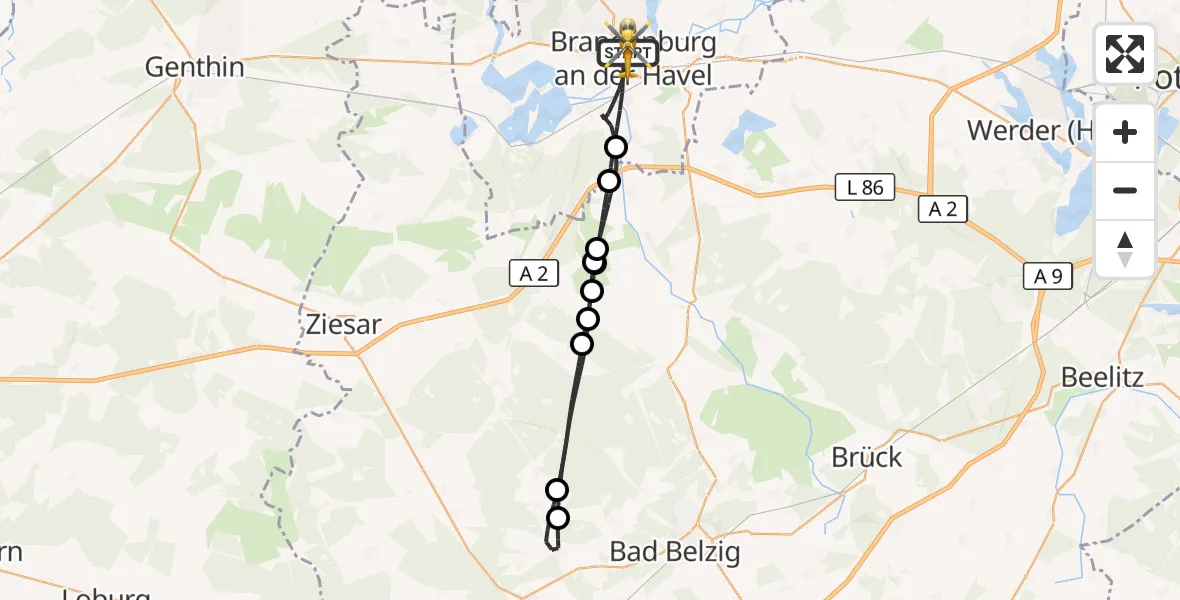 Flugroute Rettungshubschrauber Brandenburg an der Havel - Brandenburg an der Havel, 24 Juli 2026, 09:47