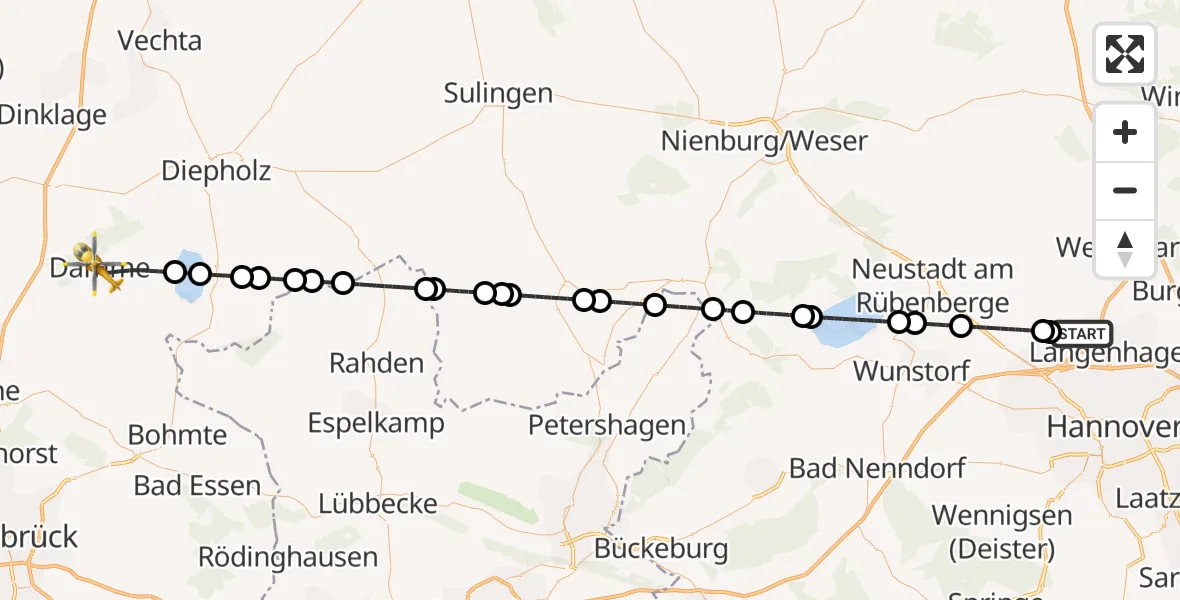 Flugroute Rettungshubschrauber Flughafen Hannover - Damme, 24 Juli 2026, 09:54
