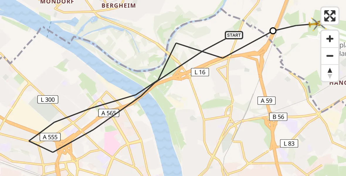 Flugroute Rettungshubschrauber Bonn - Sankt Augustin, 24 Juli 2026, 09:59