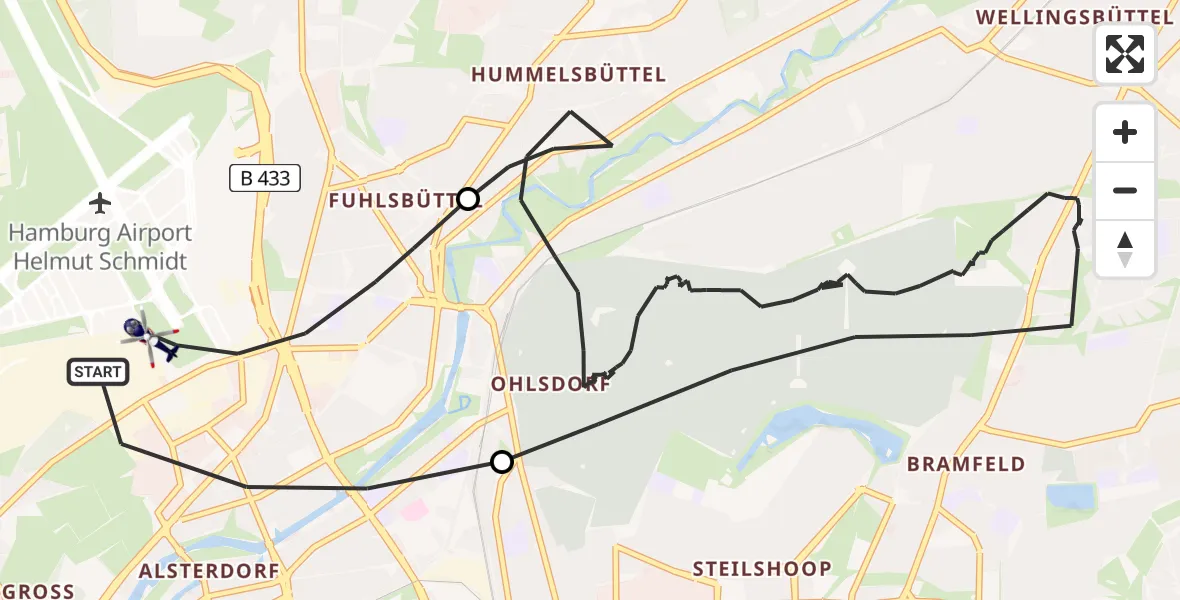 Flugroute Polizeihubschrauber Hamburg Helmut Schmidt Flughafen - Hamburg Helmut Schmidt Flughafen, 24 Juli 2026, 10:03