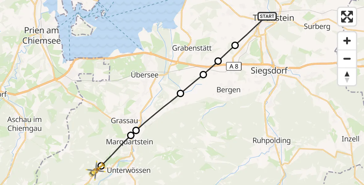 Flugroute Rettungshubschrauber Traunstein - Schleching, 24 Juli 2026, 10:04