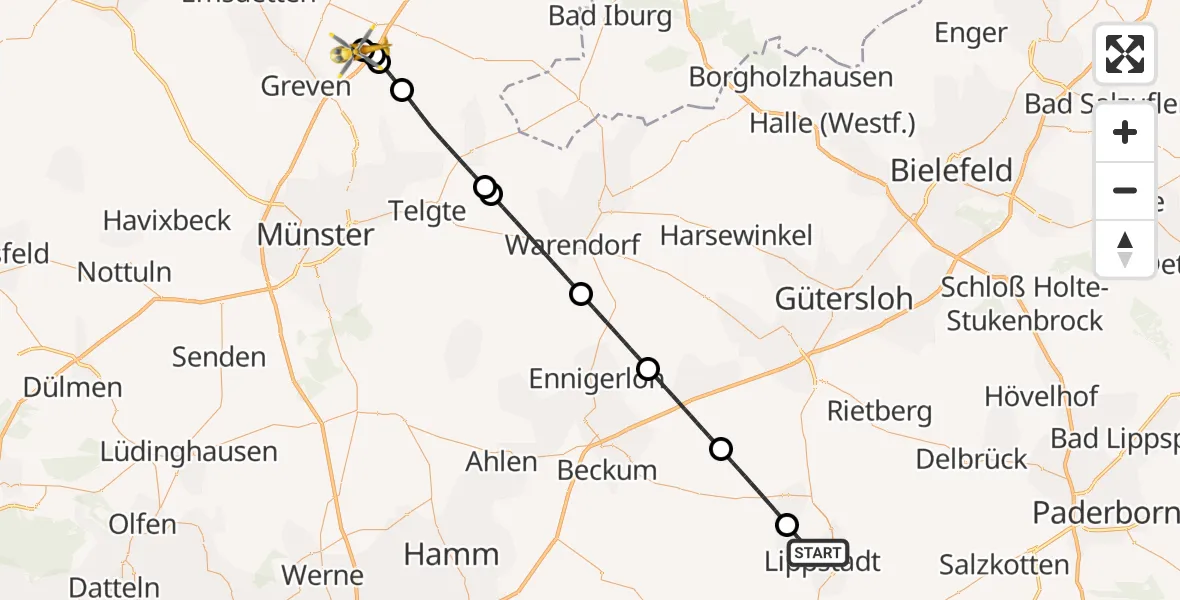 Flugroute Ambulanzhubschrauber Lippstadt - Christoph  Westfalen-ADAC, 24 Juli 2026, 10:04