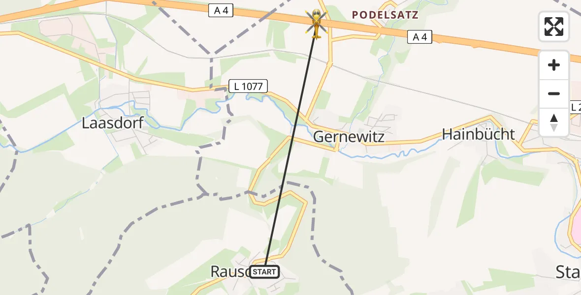 Flugroute Rettungshubschrauber Rausdorf - Stadtroda, 24 Juli 2026, 10:08