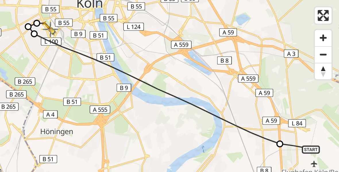 Flugroute Rettungshubschrauber Köln Bonn Flughafen - Köln, 24 Juli 2026, 10:09