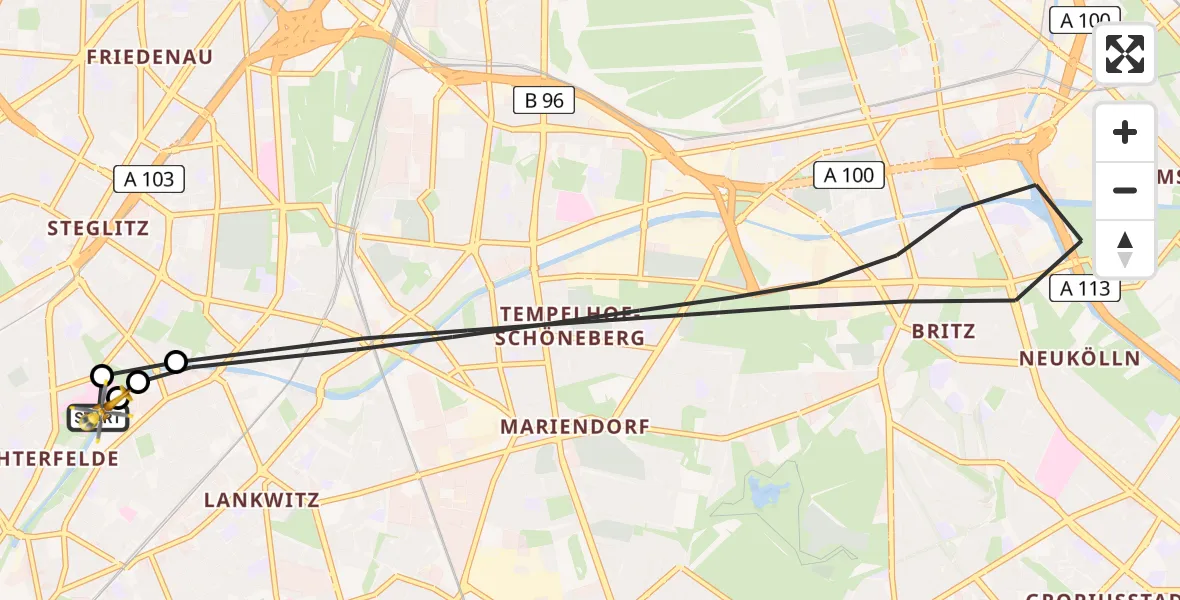 Flugroute Rettungshubschrauber Charité Clinic Benjamin Franklin Campus - Charité Clinic Benjamin Franklin Campus, 24 Juli 2026, 10:12